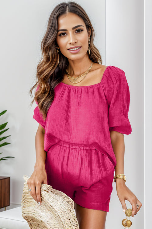 Square Neck Half Sleeve Top and Shorts Set