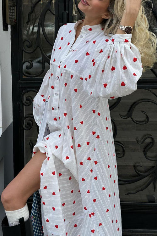 Heart Print Buttoned Maxi Dress