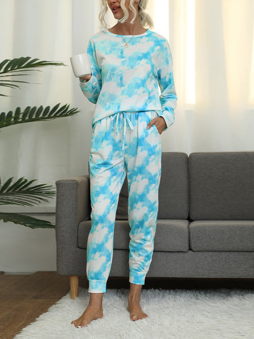 Shiny Tie-Dye Round Neck Top and Pants Lounge Set