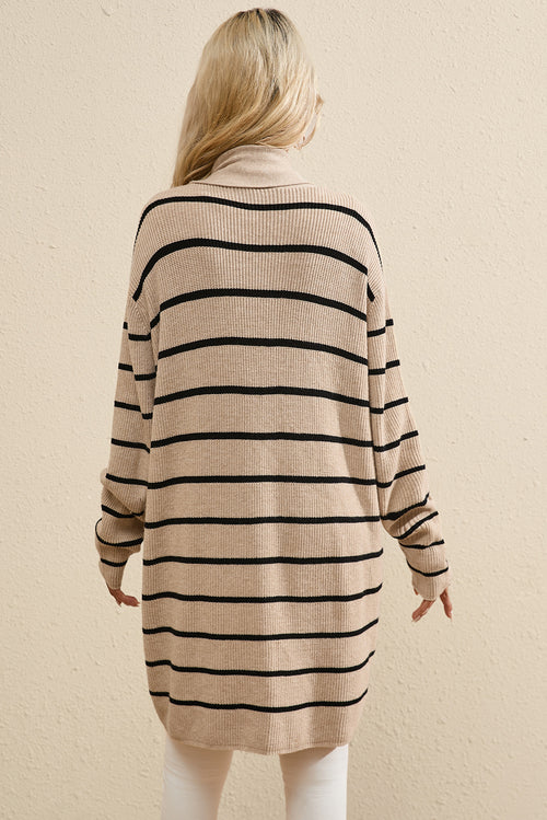 Striped Open Front Long Sleeve Cardigan