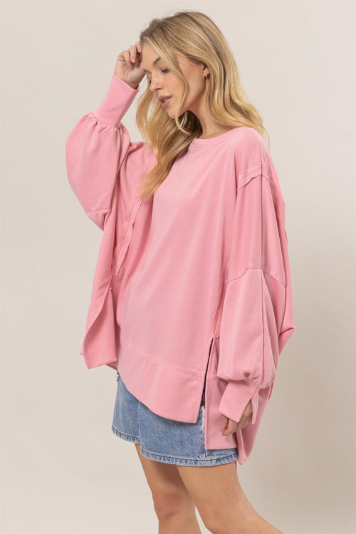 HYFVE French Terry Long Sleeve High-Low Slit Sweatshirt