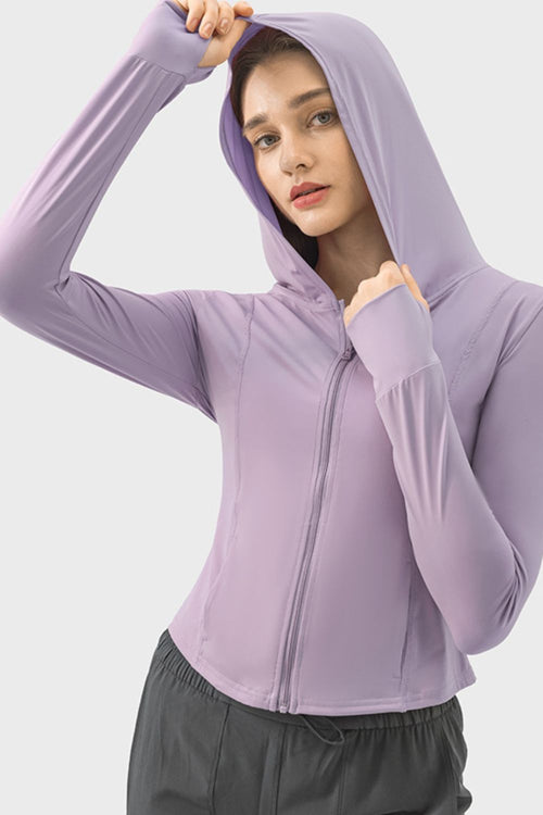 Millennia Pocketed Zip Up Hooded Long Sleeve Active Outerwear