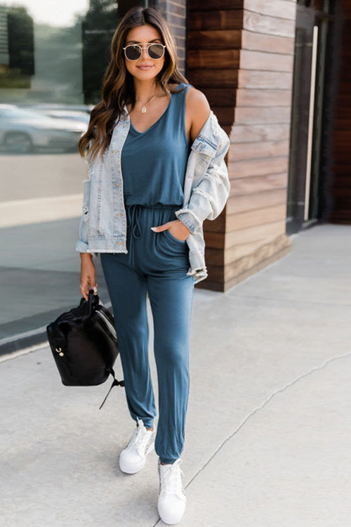 Drawstring Round Neck Sleeveless Jumpsuit