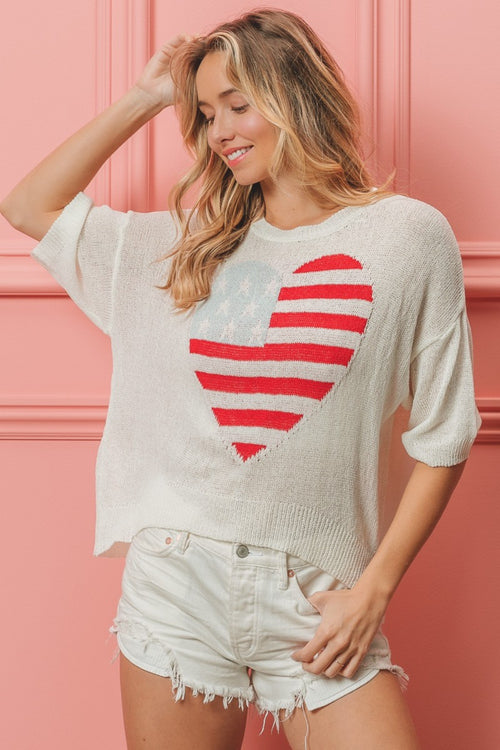 BiBi Striped Heart Contrast Knit Top