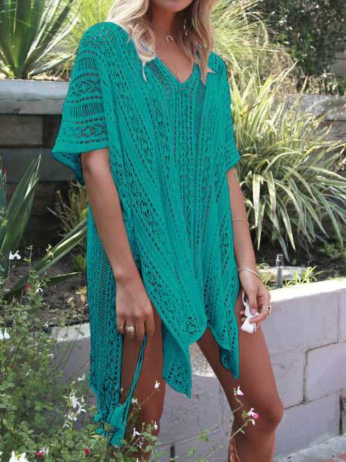 Angel Wings Cutout V-Neck Cover-Up with Tassel