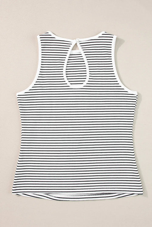 Cutout Striped Round Neck Tank