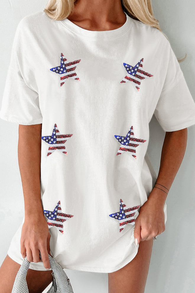 US Flag Star Round Neck Half Sleeve Oversize T-Shirt