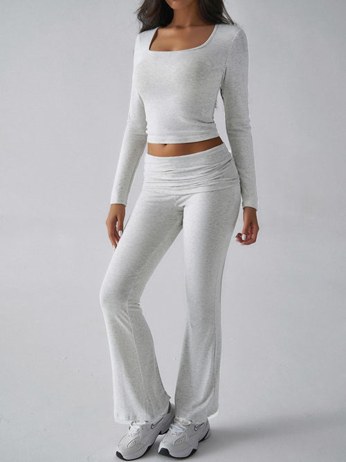 Devine Square Neck Long Sleeve Top and Pants Set