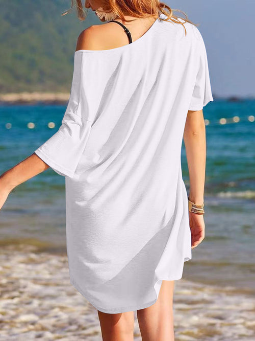 Pocketed V-Neck Short Sleeve Tee Dress