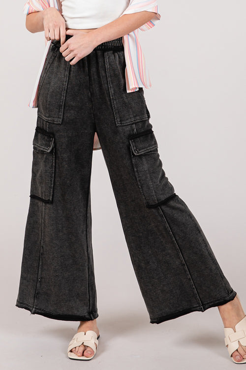 SAGE + FIG Knit Terry Mineral Wash Wide Leg Pants