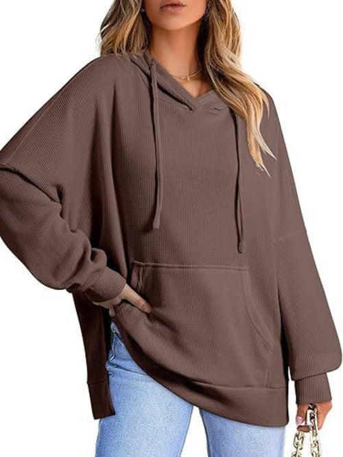 Drawstring Slit Long Sleeve Hoodie