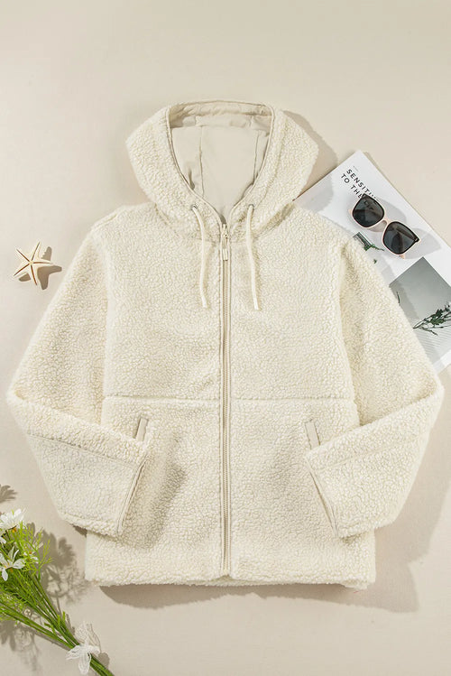 Drawstring Zip Up Long Sleeve Hooded Jacket