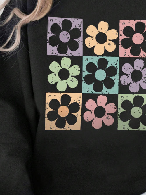 Flower Round Neck Long Sleeve Sweatshirt