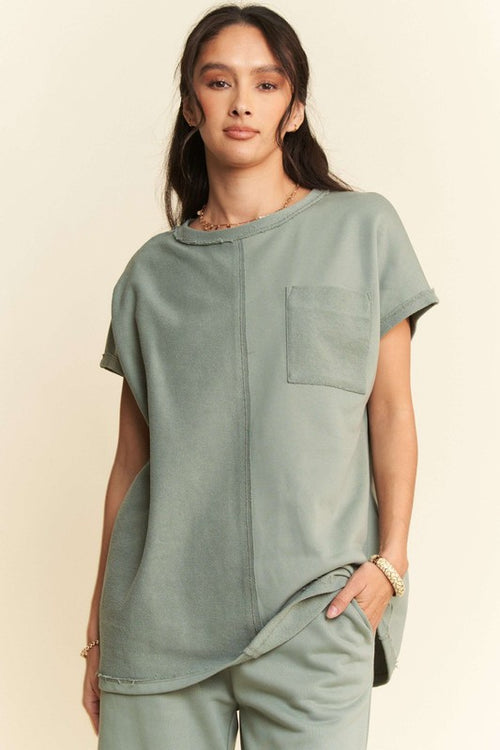 Davi & Dani Round Neck Short Sleeve Top and Pants Set