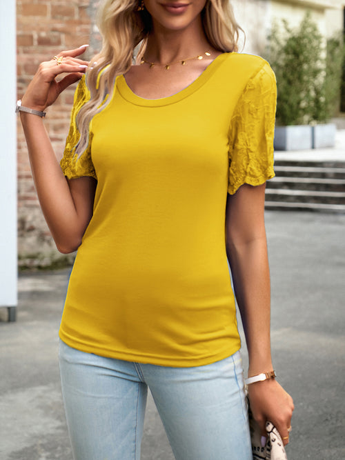 Devine Lace Detail Round Neck Short Sleeve T-Shirt