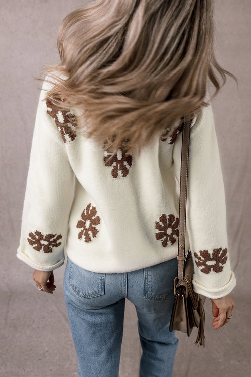 Flower Round Neck Long Sleeve Sweater