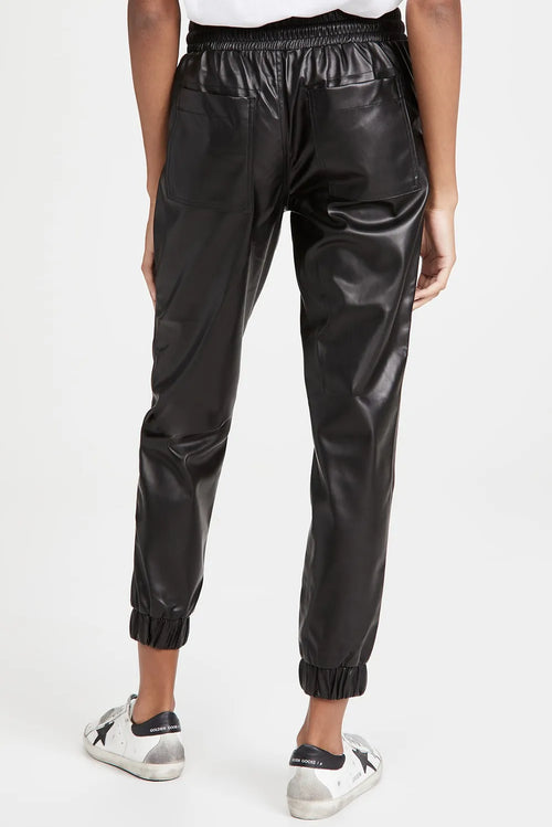 Drawstring PU Leather Pants with Pockets