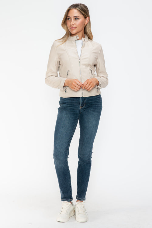 Snobbish PU Leather Zip Up Jacket with Pockets