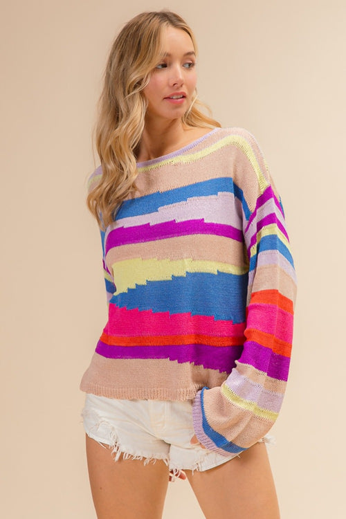 BiBi Multi Color Geometric Stripe Sweater