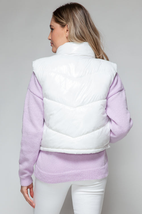 Snobbish Zip Up Turtleneck Shiny Quilted Vest