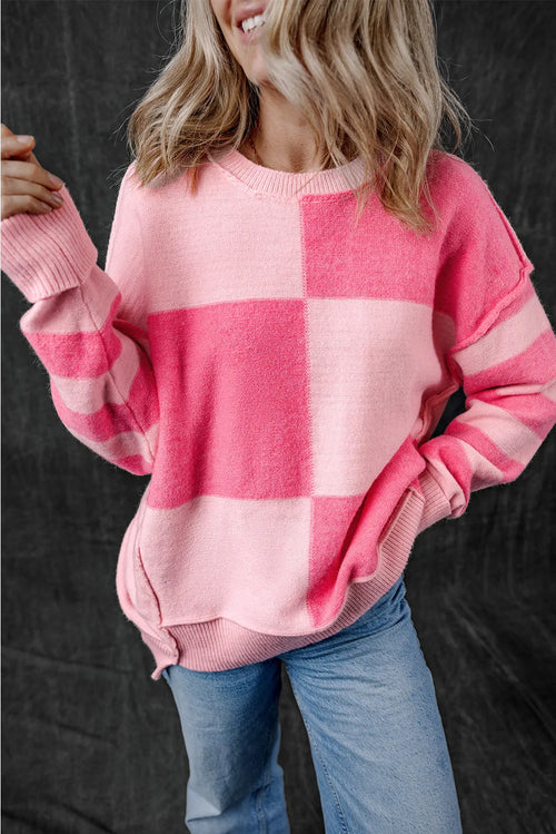 Exposed Seam Round Neck Sweater