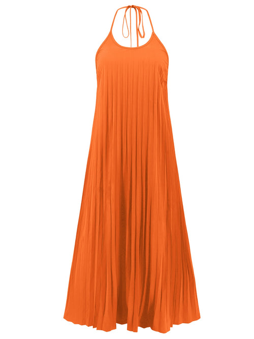 Backless Pleated Halter Neck Dress