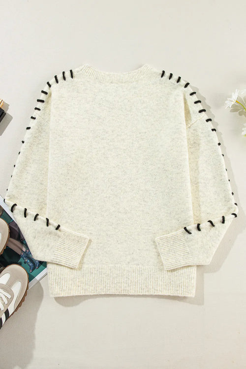 Contrast Round Neck Long Sleeve Sweater