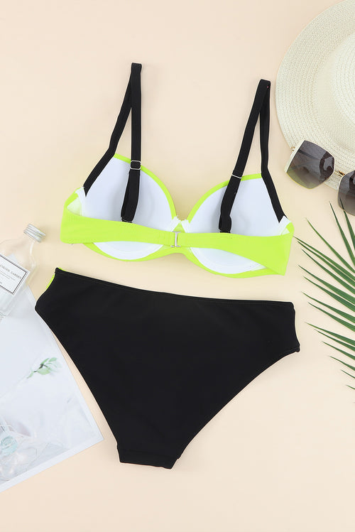 Contrast Sweetheart Neck Bikini Set