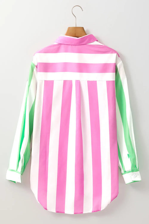 Contrast Stripes Collared Neck Long Sleeve Shirt