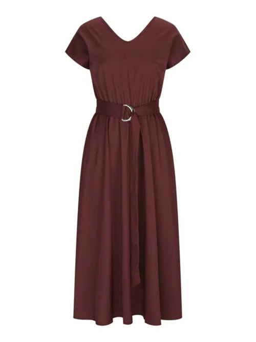 Ruched V-Neck Cap Sleeve Dress