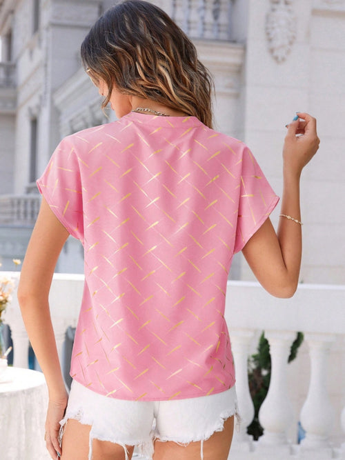 Printed Notched Short Sleeve Blouse