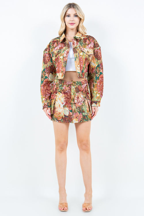 American Bazi Jacquard Cargo Cropped Jacket