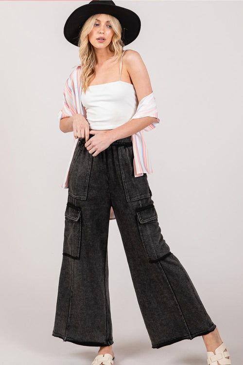 SAGE + FIG Knit Terry Mineral Wash Wide Leg Pants