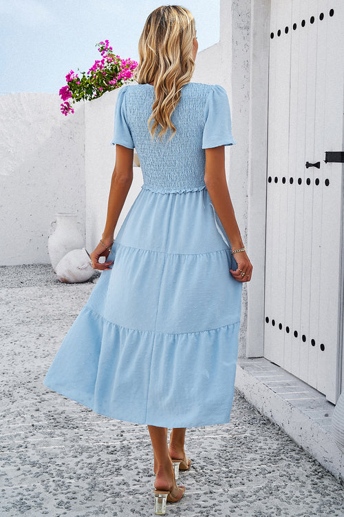 Devine Swiss Dot Short Sleeve Smocked Dress