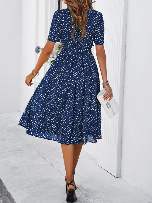 Devine Printed Round Neck Short Sleeve Dress