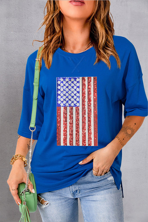 US Flag Round Neck Half Sleeve T-Shirt