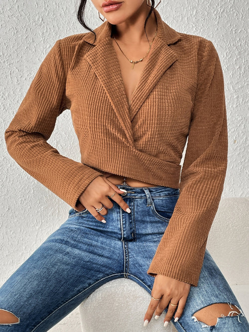 Tied Collared Neck Cropped Top