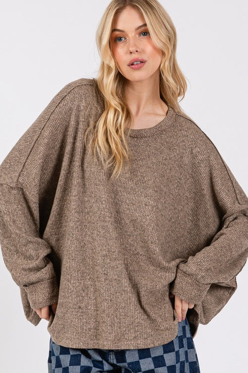 SAGE + FIG Round Neck Batwing Sleeve Oversize Top