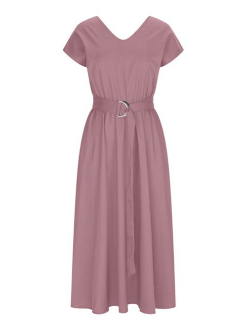 Ruched V-Neck Cap Sleeve Dress