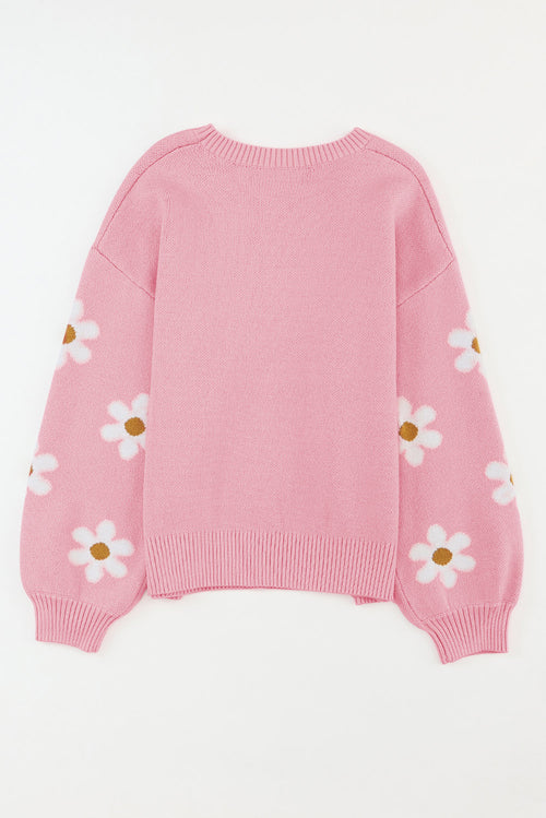 Flower Round Neck Dropped Shoulder Sweater