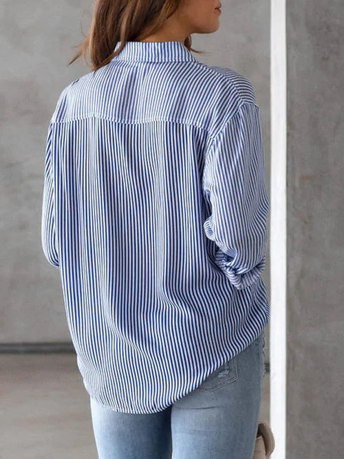 Striped Collared Neck Long Sleeve Shirt