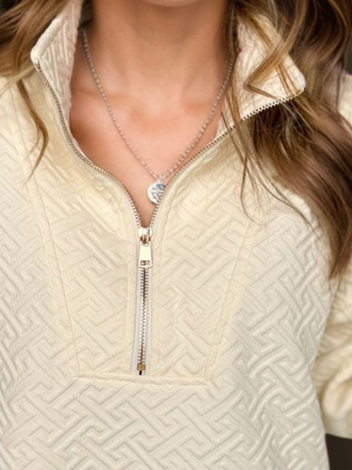 Textured Half Zip Long Sleeve Sweatshirt