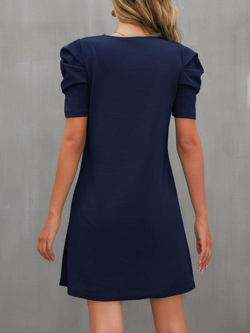 FAM-FAM Round Neck Puff Sleeve Mini Dress