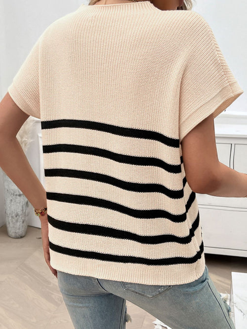 Devine Striped Round Neck Short Sleeve Sweater