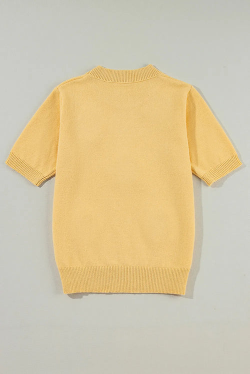 Flower Round Neck Short Sleeve Sweater