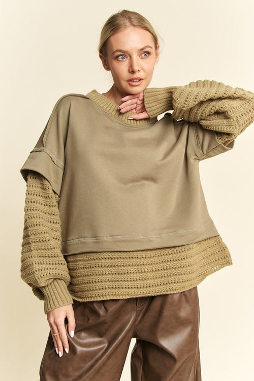 Davi & Dani Faux Layered Round Neck Sweater