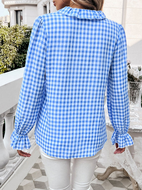 Devine Frill Ruffled Plaid Long Sleeve Shirt