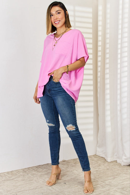 Zenana Texture Short Sleeve Blouse