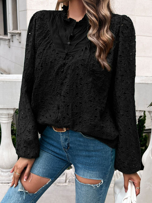 Devine Frill Round Neck Long Sleeve Shirt