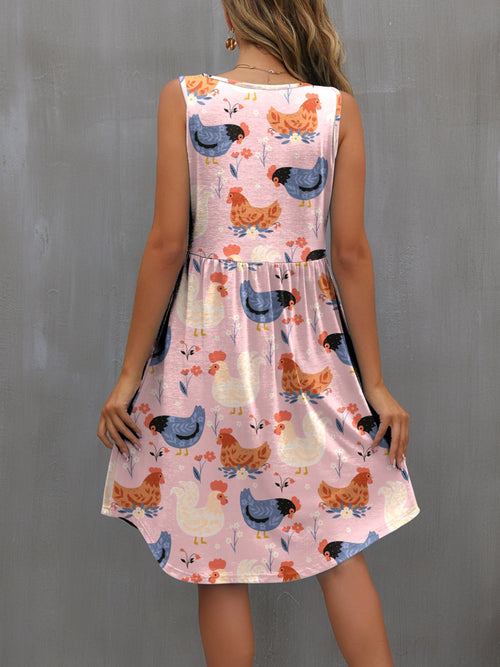 FAM-FAM Printed Round Neck Sleeveless Dress